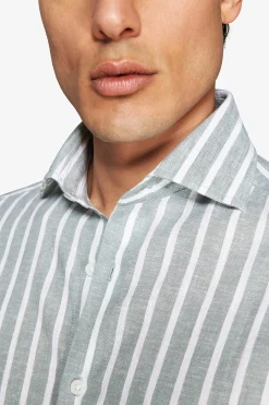 Camicia misto lino a righe verde