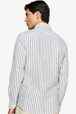 Camicia misto lino a righe verde