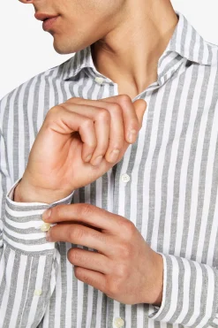 Camicia misto lino a righe verde