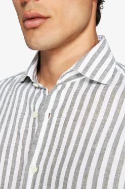 Camicia misto lino a righe verde