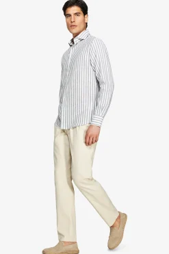 Camicia misto lino a righe verde