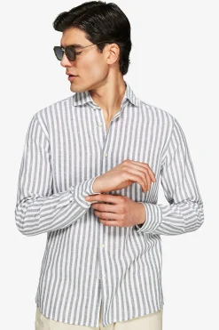 Camicia misto lino a righe verde