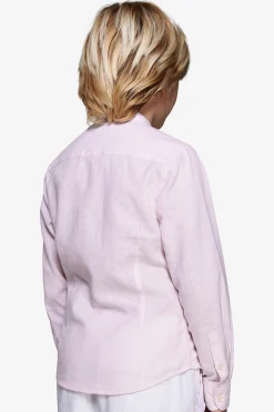 Camicia misto lino coreana a righe rosa Kids