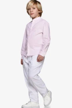 Camicia misto lino coreana a righe rosa Kids