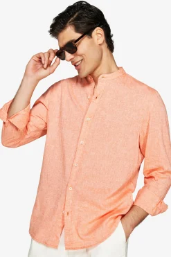 Camicia misto lino coreana arancio