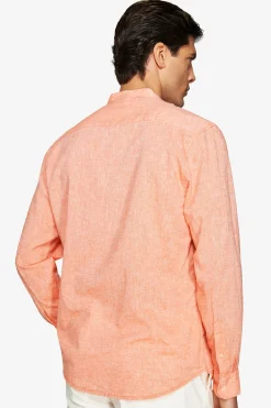 Camicia misto lino coreana arancio