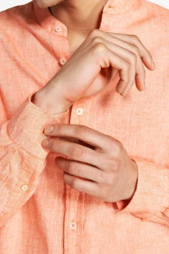 Camicia misto lino coreana arancio