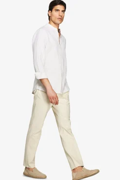 Camicia misto lino coreana a righe sabbia
