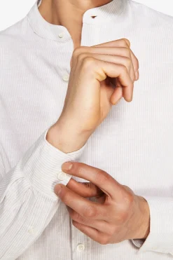 Camicia misto lino coreana a righe sabbia