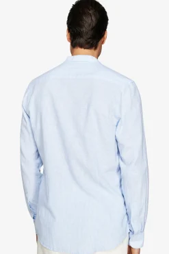 Camicia misto lino coreana a righe celeste