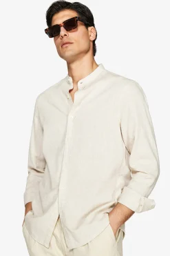 Camicia misto lino coreana beige