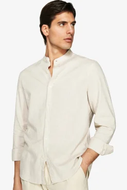 Camicia misto lino coreana beige