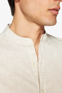 Camicia misto lino coreana beige