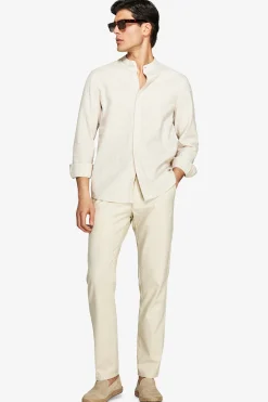 Camicia misto lino coreana beige