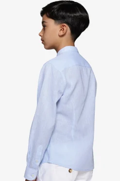 Camicia misto lino coreana celeste Kids
