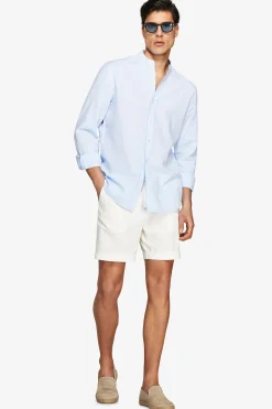 Camicia misto lino coreana celeste