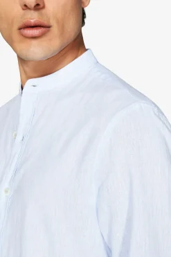 Camicia misto lino coreana celeste
