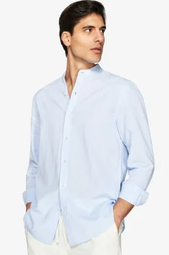 Camicia misto lino coreana celeste