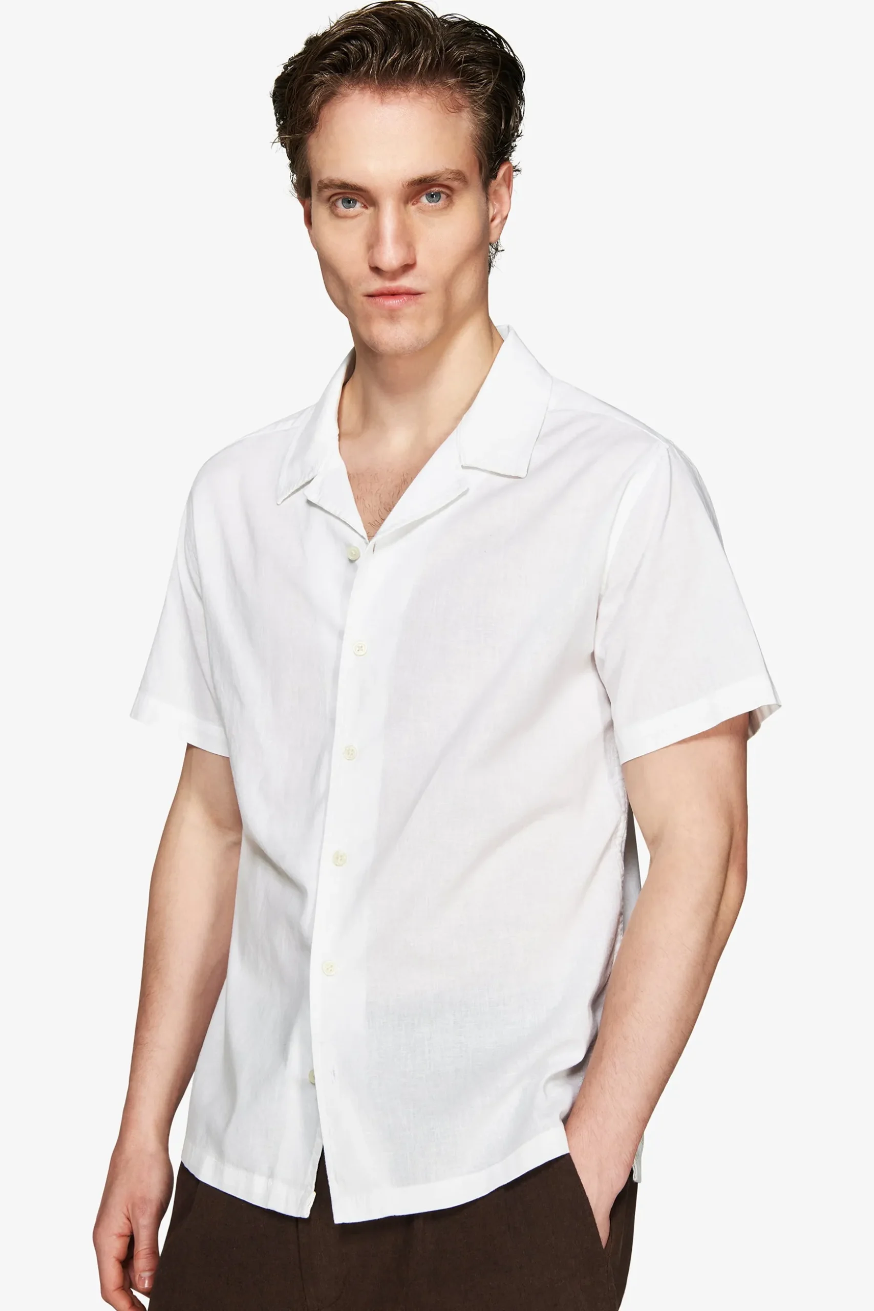 Camicia misto lino hawaiana bianca "Volume"