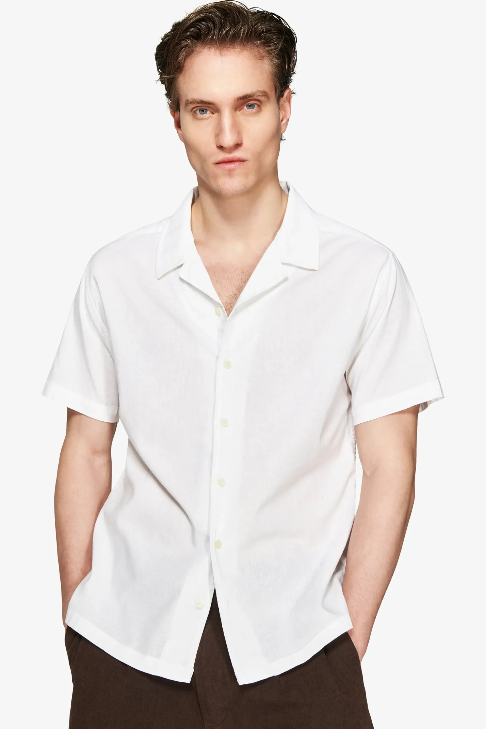 Camicia misto lino hawaiana bianca "Volume"