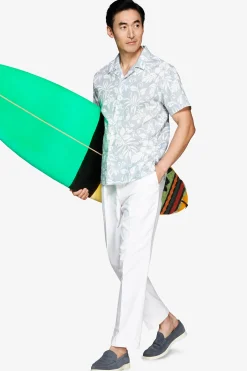 Camicia misto lino hawaiana celeste