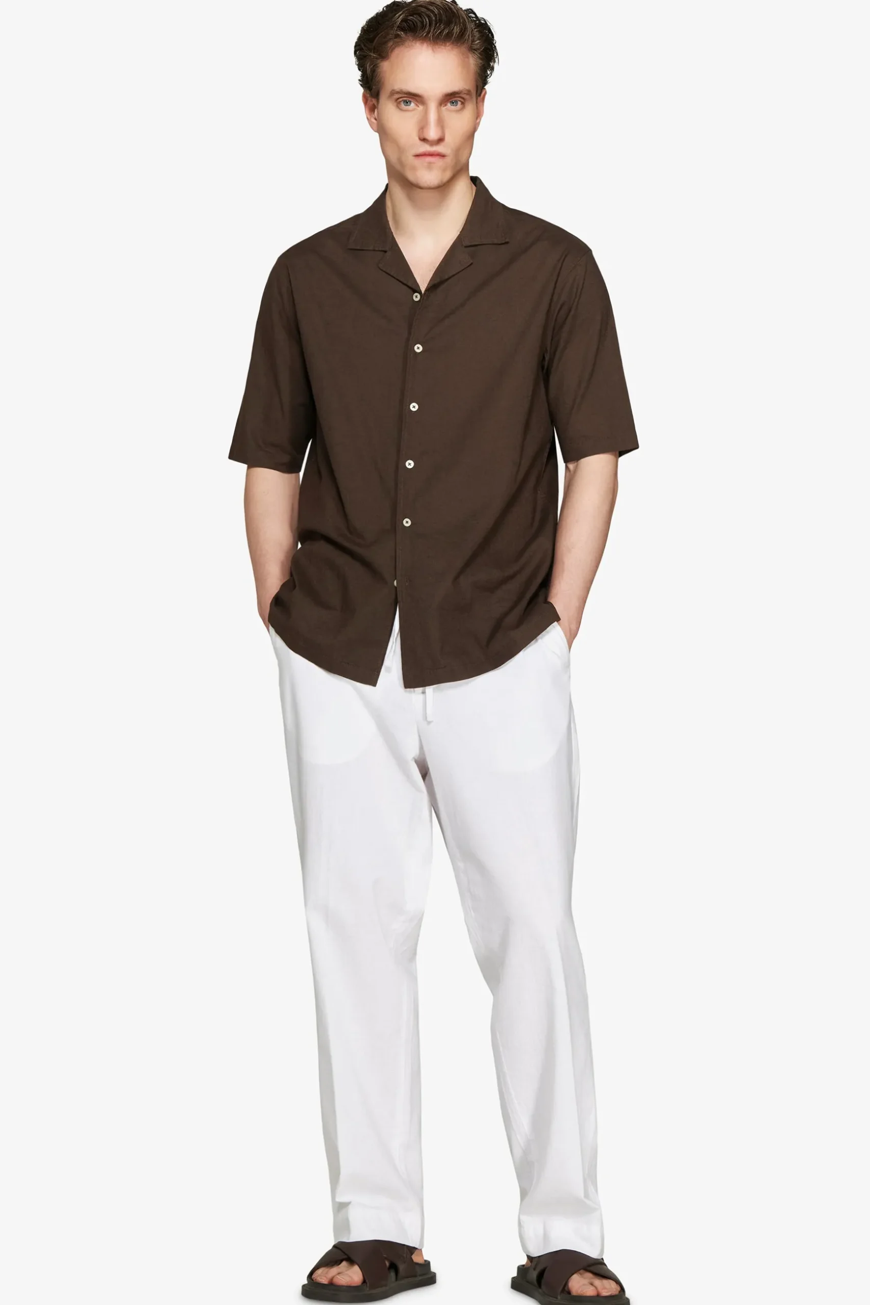 Camicia misto lino hawaiana moro "Volume"