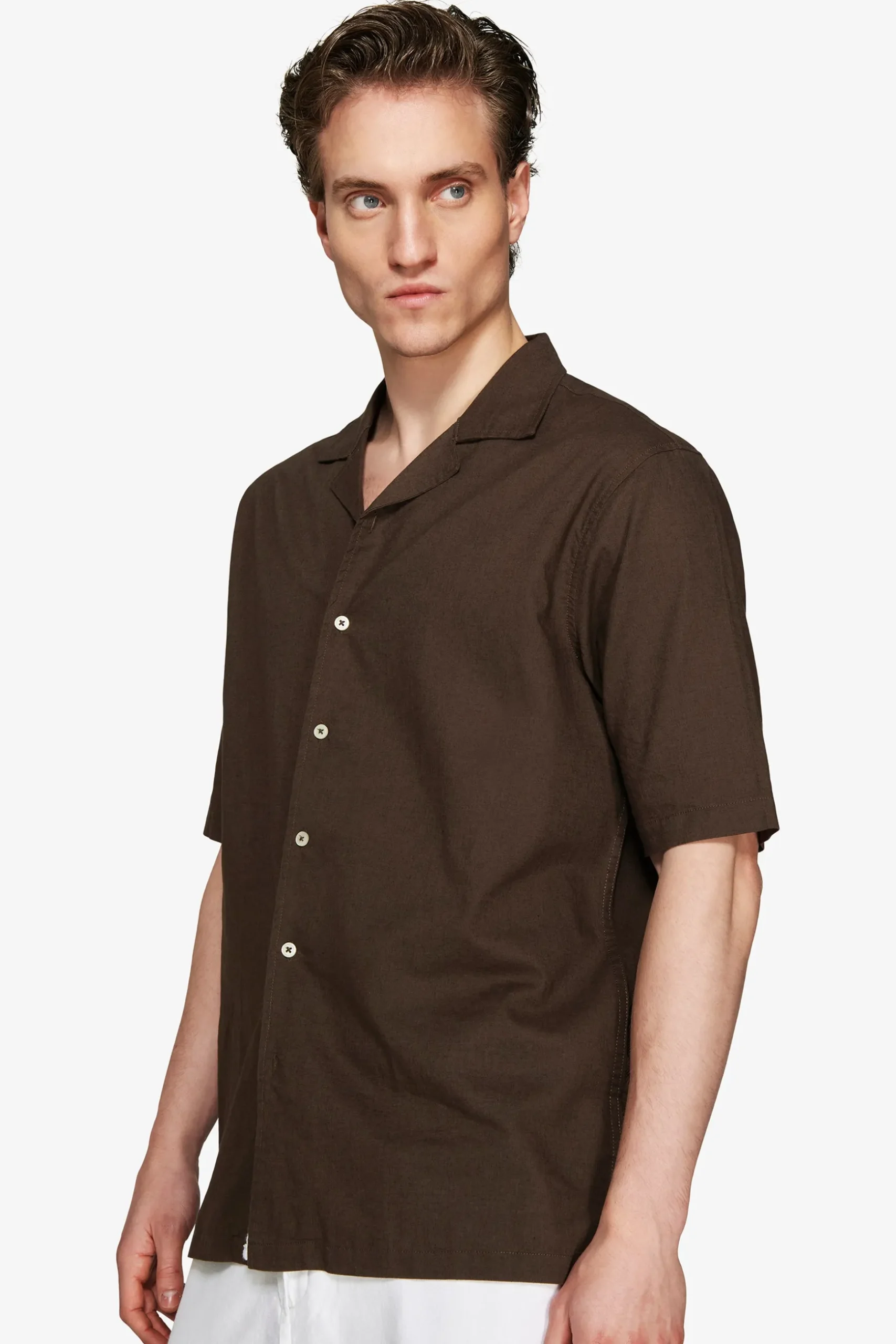 Camicia misto lino hawaiana moro "Volume"