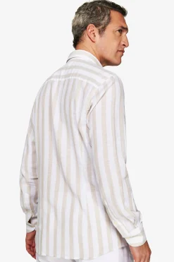 Camicia misto lino Herringbone sabbia