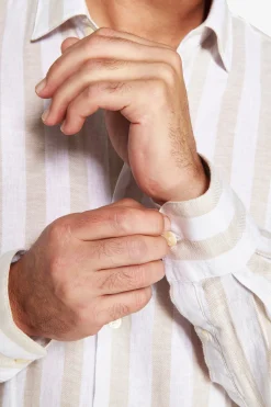 Camicia misto lino Herringbone sabbia