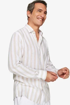Camicia misto lino Herringbone sabbia