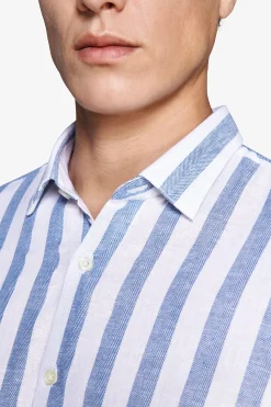 Camicia misto lino Herringbone royal