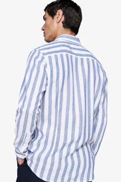 Camicia misto lino Herringbone royal
