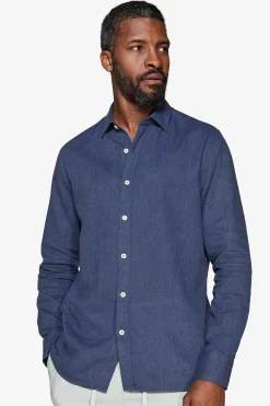 Camicia misto lino relaxed blu