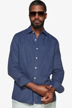 Camicia misto lino relaxed blu