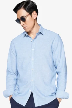 Camicia misto lino relaxed celeste