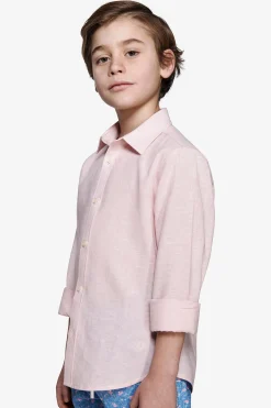 Camicia misto lino relaxed rosa Kids
