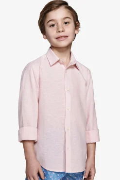 Camicia misto lino relaxed rosa Kids