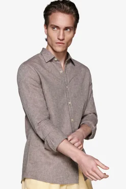 Camicia misto lino relaxed tortora