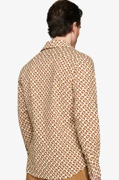 Camicia misto lino stampa cerchi tabacco