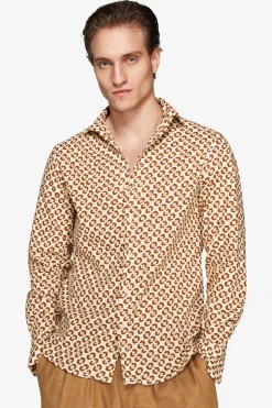 Camicia misto lino stampa cerchi tabacco