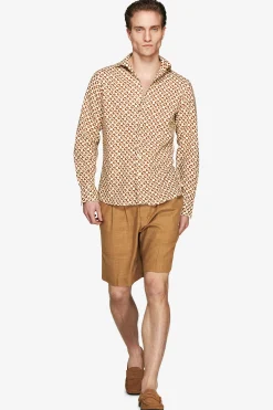 Camicia misto lino stampa cerchi tabacco