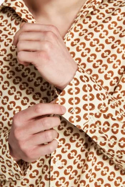 Camicia misto lino stampa cerchi tabacco