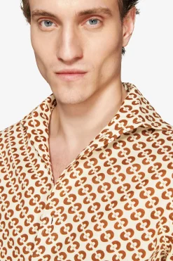 Camicia misto lino stampa cerchi tabacco