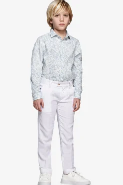 Camicia misto lino stampa fiori celeste Kids