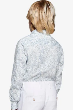 Camicia misto lino stampa fiori celeste Kids