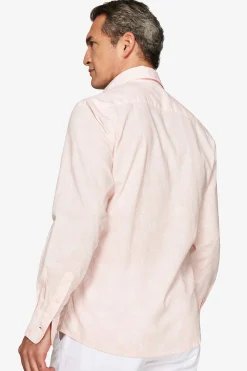 Camicia misto lino stampa fiori rosa