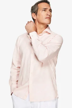 Camicia misto lino stampa fiori rosa