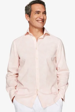 Camicia misto lino stampa fiori rosa