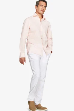 Camicia misto lino stampa fiori rosa