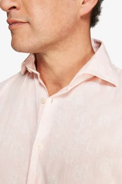 Camicia misto lino stampa fiori rosa
